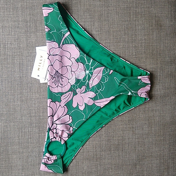 Milly Cabana Luxury Pink and Green Floral Halter Bikini Resort Cheeky Large NWT - Picture 8 of 13